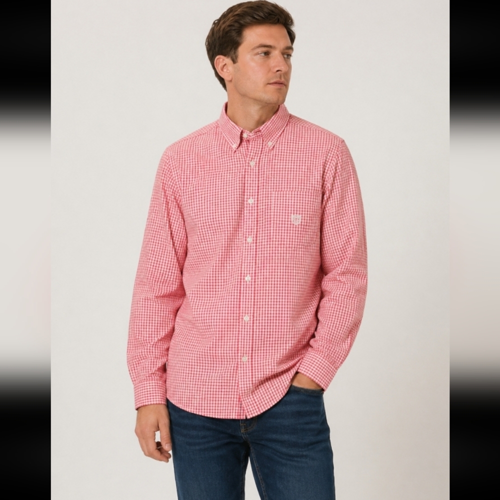 CHAPS Easy Care Medium Checkered Button Down Long Sleeve Shirt